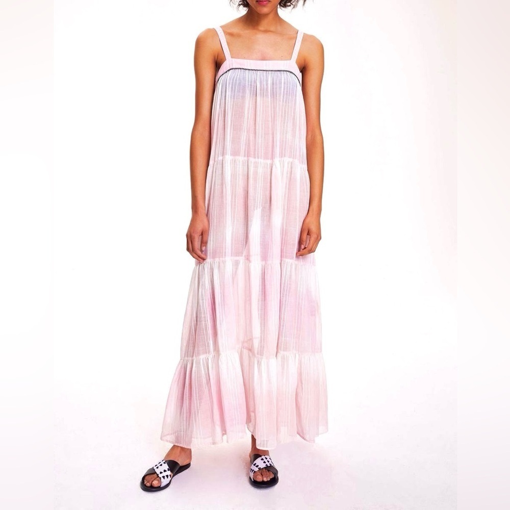 Lemlem Pre-Fall 2017 Maxi Dress Tiered Ombré Pink Purple White Sheer Size M